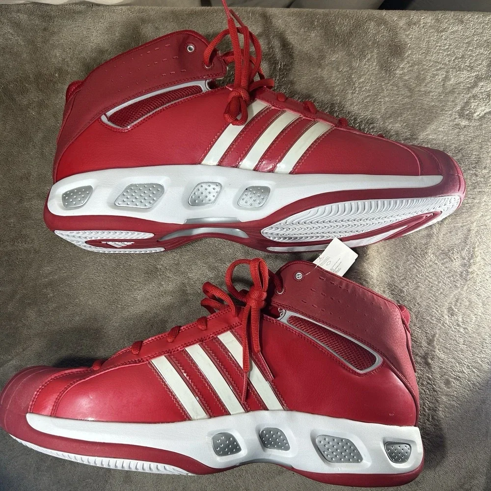 NWT Vintage Adidas Pro Model Team Color Red White Basketball Shoes Size 19